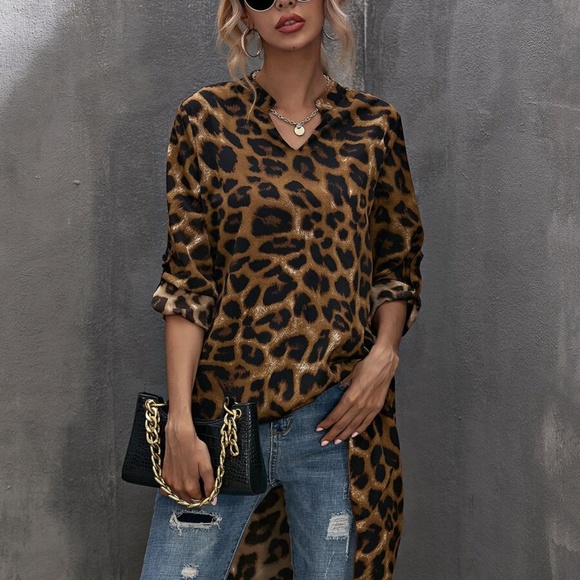 Khaki leopard Print High Low Tunic Top - Picture 4 of 9